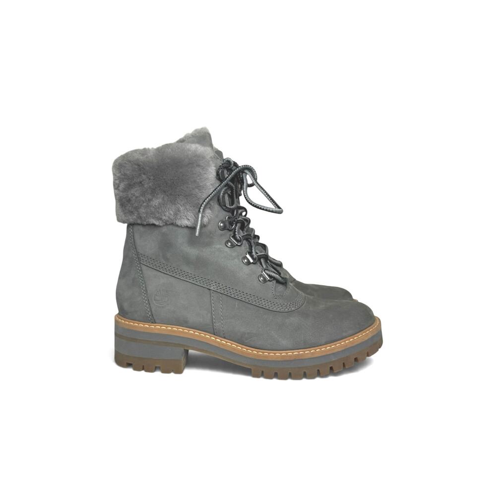 Timberland Women's Courmayeur Valley Shearling Boots Gray Nubuck Size 8